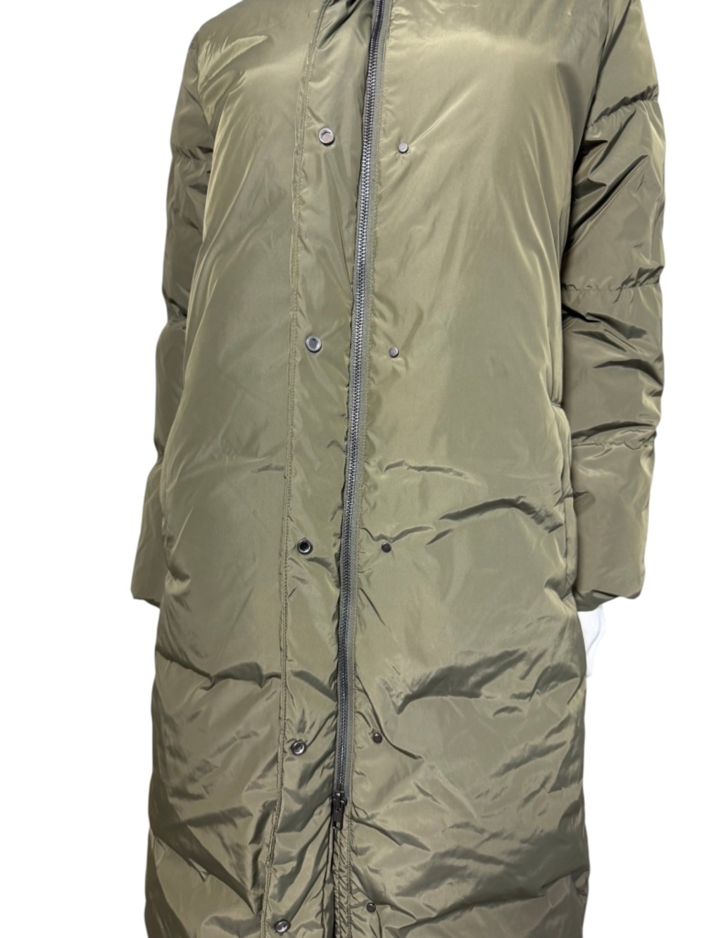Jenni Kayne Long Puffer Coat Olive Green Hooded Down Parka Size XS - Picture 4 of 10